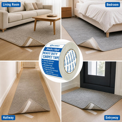 Heavy Duty Carpet Tape Double Sided 2 INx10YD Rug Tape for Area Rugs on Carpet (30 Foot)