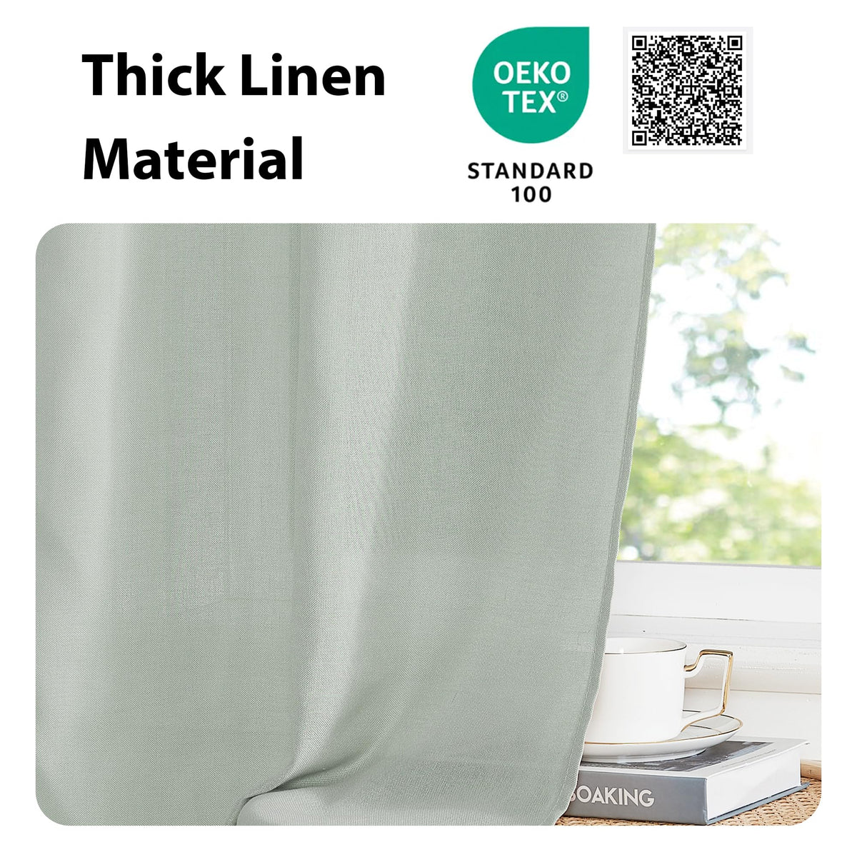 Sage Green Farmhouse Linen French Door Curtains for Window