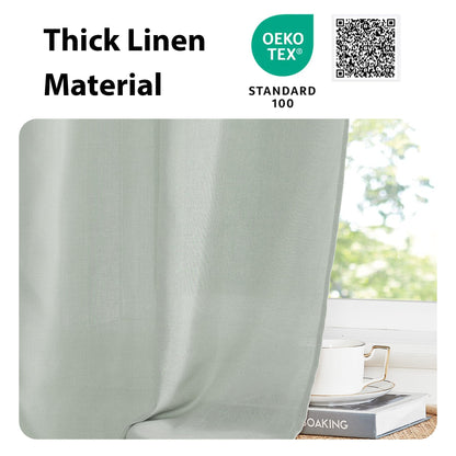 Sage Green Farmhouse Linen French Door Curtains for Window