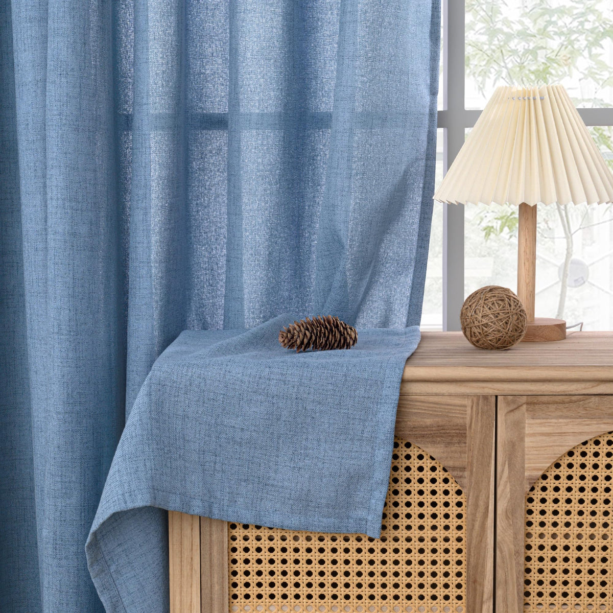 Light Blue Linen Semi Sheer Curtains 84 Inch Long for Living Room (2 Count)