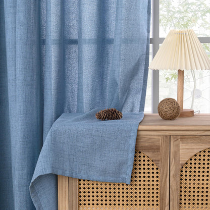 Light Blue Linen Semi Sheer Curtains 84 Inch Long for Living Room (2 Count)