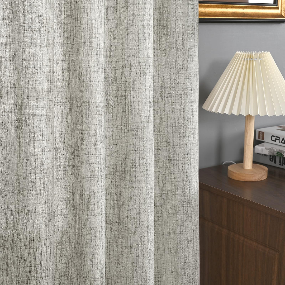 Dark Grey Linen Semi Sheer Curtains 52X95 Inch for Living Room Floor Length (2 Count)