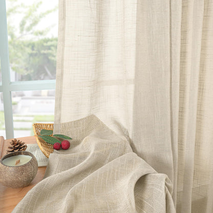 Oatmeal Linen Semi Sheer Curtains 34X48 Inch Long 2 Panels Set (2 Count)