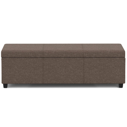 Avalon 54" Wide Linen Look Fabric Storage Ottoman in Fawn Brown