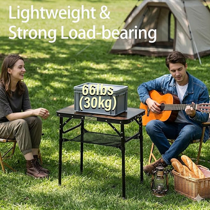 Folding Picnic Table 2ft Portable Camping Table Adjustable Heights Metal Aluminum Lightweight Foldable Small Card Table with Carry Handle for Indoor Outdoor Camp RV BBQ Beach