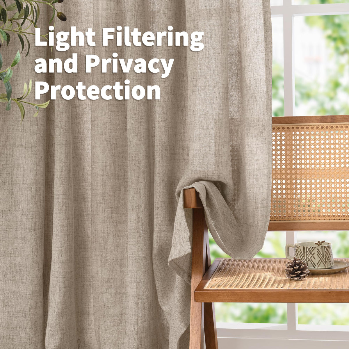 Short Linen Curtains 40 Inch Length for Cafe Window (2 Count)
