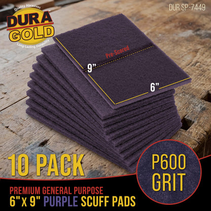 Premium 6" x 9" Purple Medium Fine 600 Grit General Purpose Scuff Pads (10 Count)