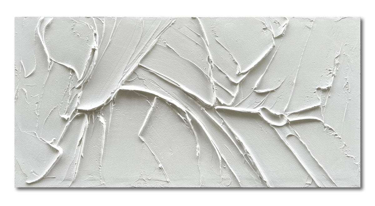 Hand Painted Thick Texture White Minimalist Oil Painting 24x48 Inches Contemporary Abstract Art Oil Painting