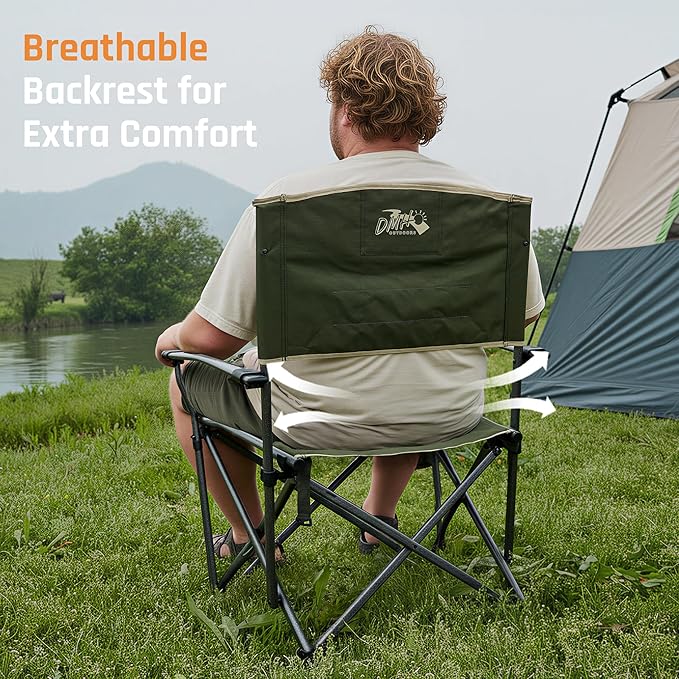 DMH OUTDOORS 2 Pack Oversized Camping Chairs for Adults Heavy Duty 400 LBS, Folding Camp Chair with Hard Metal Armrests & Swivel Cup Holder, Portable Lawn Chair for Outdoor, RV, Tailgating, Green