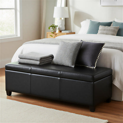 Avalon 48" Wide Vegan Leather Ottoman in Carbon Black