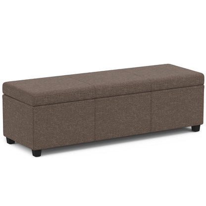 Avalon 54" Wide Linen Look Fabric Storage Ottoman in Fawn Brown