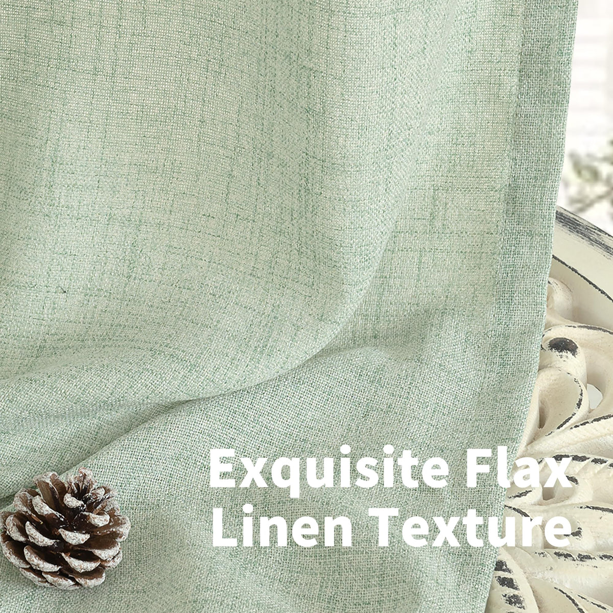 Sage Green Linen Semi Sheer Curtains 45 Inch Length for Kitchen Window (2 Count)